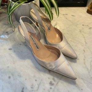 White Satin Manolo Blankik Slingbacks